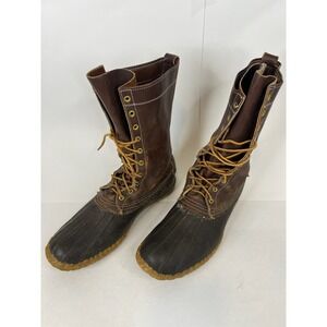VTG LL Bean Men Brown Leather Rubber Hunt Duck Maine USA Gum Sole Boot Lace-12